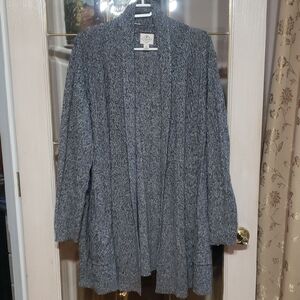St John's Bay Women's Cardigan With Pockets, Below Knee Length Black/Gray.